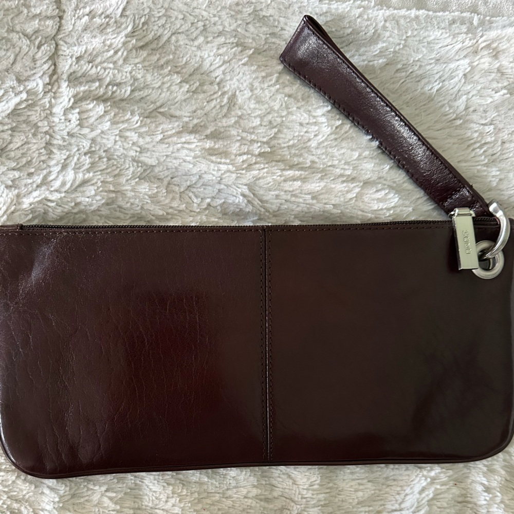 Hobo Waxed Leather Chocolate Rich Brown HOBO Clutch Bag Glossy Shine Wristlet
